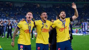 Brian Rodriguez, Jonathan DOs Santos and Henry Martin of America during the final second-leg match between Monterrey and America as part of the Torneo Apertura 2024 Liga MX at BBVA Bancomer Stadium, on December 15, 2024 in Monterrey, Nuevo Leon, Mexico.