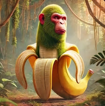 Este personaje es un híbrido entre un chimpancé y un plátano, con una apariencia caricaturesca y una energía caótica.