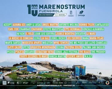 Impresionante cartel para el Marenostrum Fuengirola: Maná, Sebastián Yatra, Leiva, Ozuna…