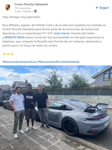 El nuevo juguete de Nico Williams: un Porsche 911 GT3 de 220.000 euros